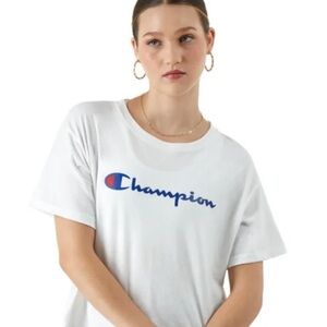 Champion Size Small. Cropped T-Shirt, Script Logo. $10